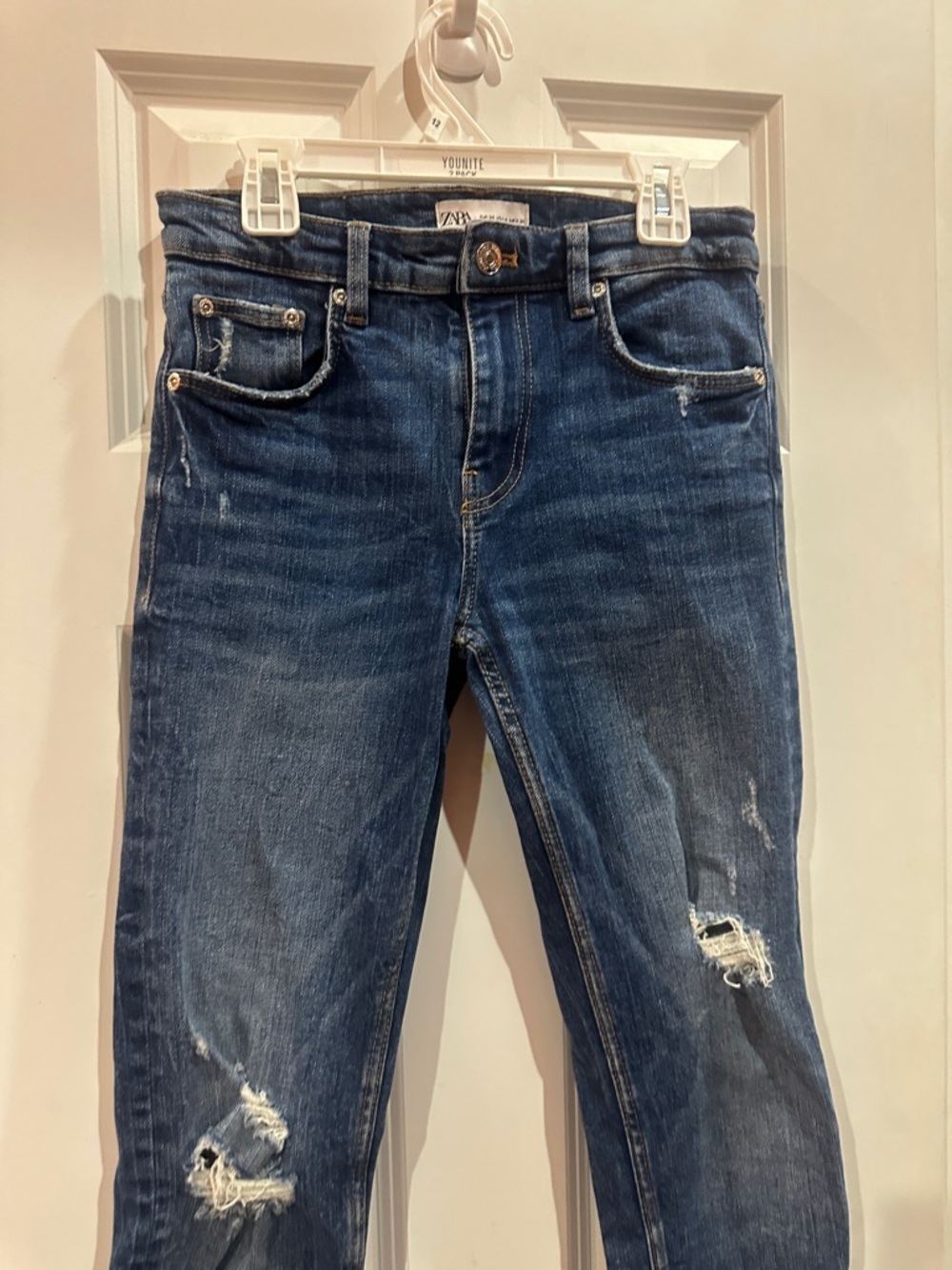 Zara Dark Blue Distressed Skinny Jeans size 4 - Picture 3 of 8